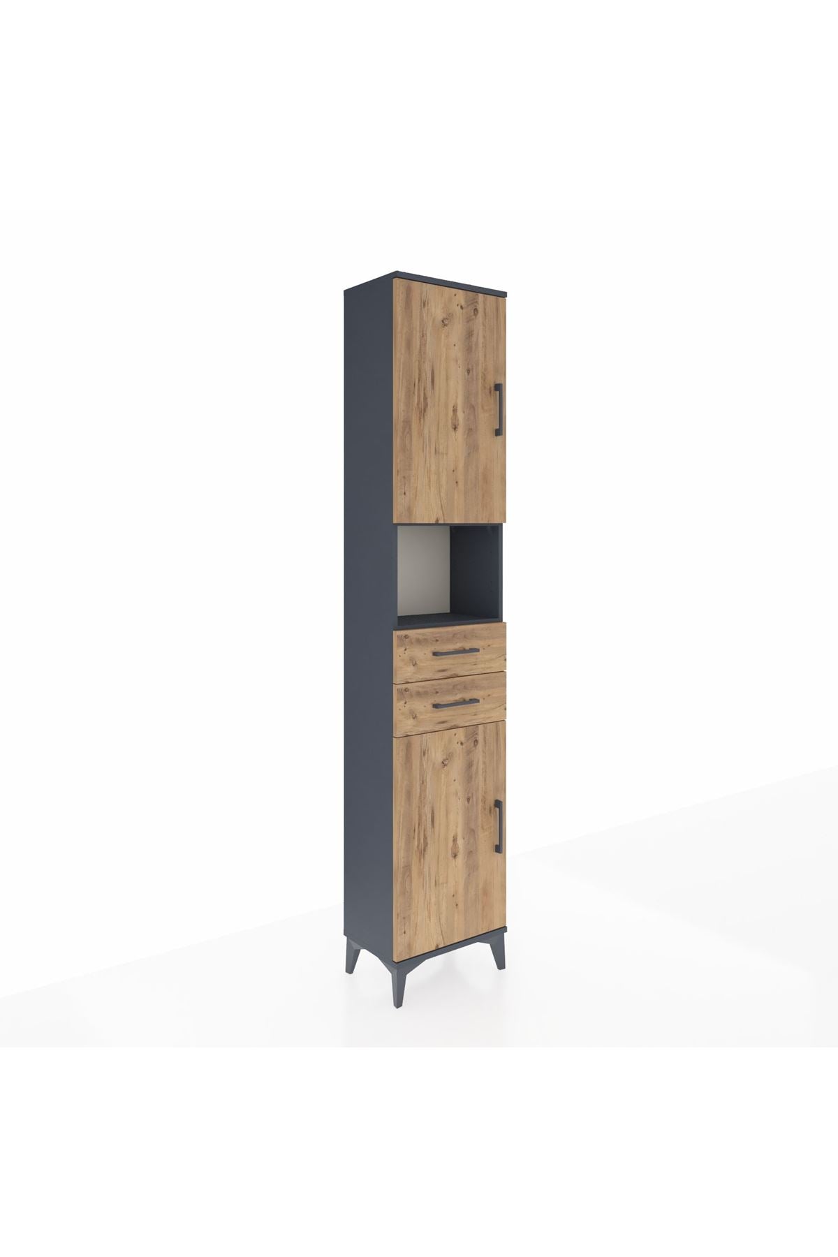 Arges Dolap 4 Raflı 2 Çekmeceli 2 Kapaklı 44x30x221 Antrasit-Çam