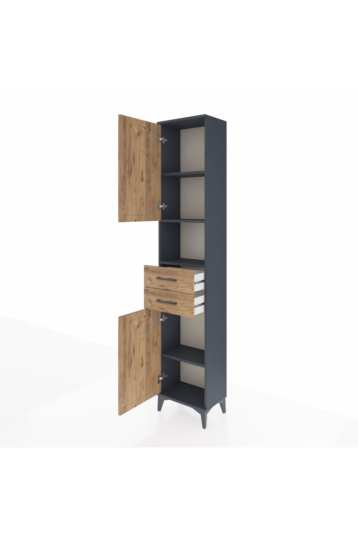 Arges Dolap 4 Raflı 2 Çekmeceli 2 Kapaklı 44x30x221 Antrasit-Çam