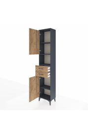 Arges Dolap 4 Raflı 2 Çekmeceli 2 Kapaklı 44x30x221 Antrasit-Çam