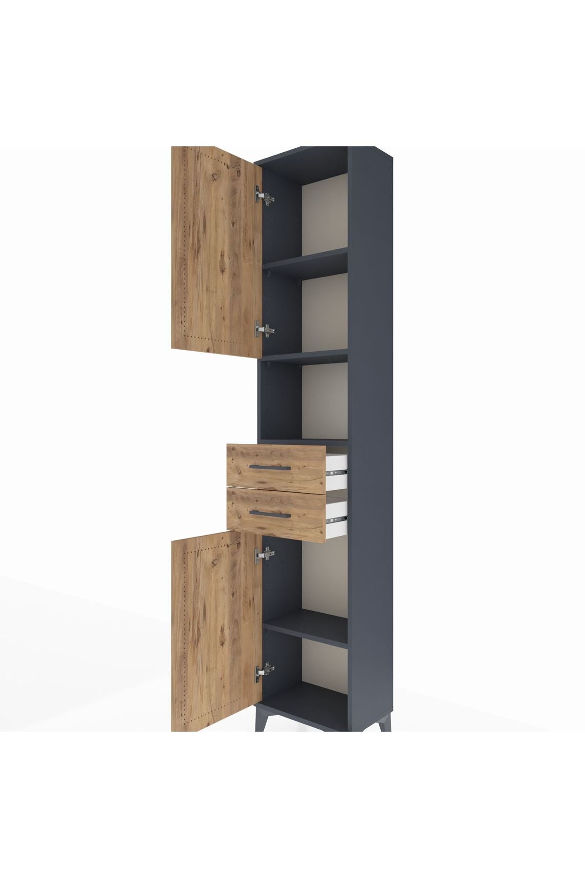 Arges Dolap 4 Raflı 2 Çekmeceli 2 Kapaklı 44x30x221 Antrasit-Çam