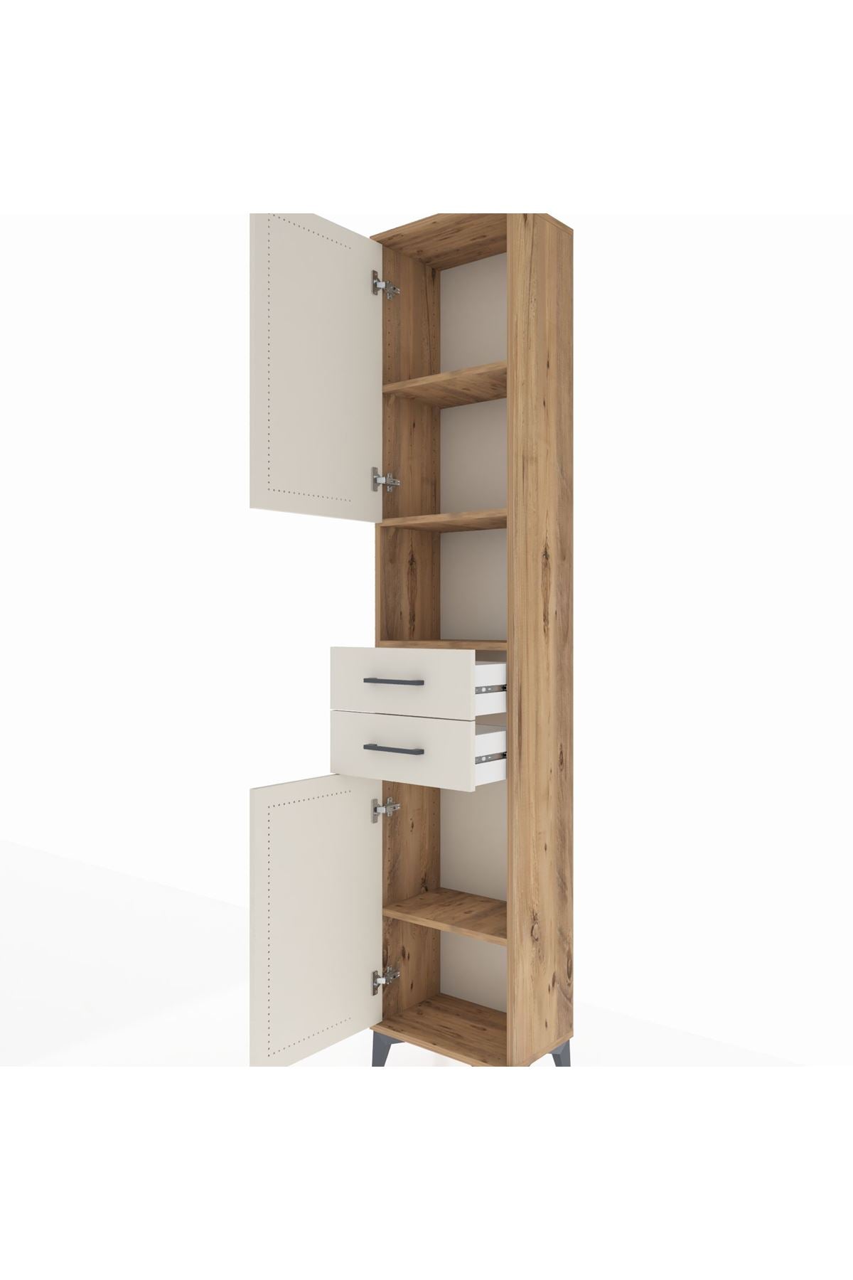 Arges Dolap 4 Raflı 2 Çekmeceli 2 Kapaklı 44x30x221 Çam-Aytaşı