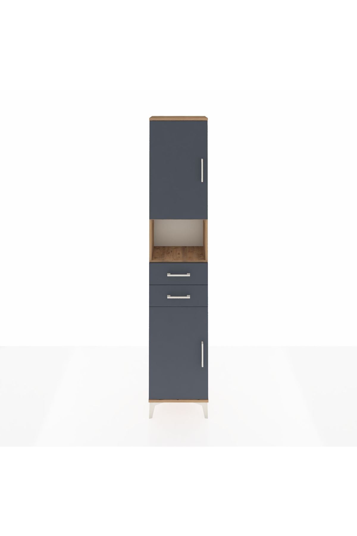 Arges Dolap 4 Raflı 2 Çekmeceli 2 Kapaklı 44x30x221 Çam-Antrasit