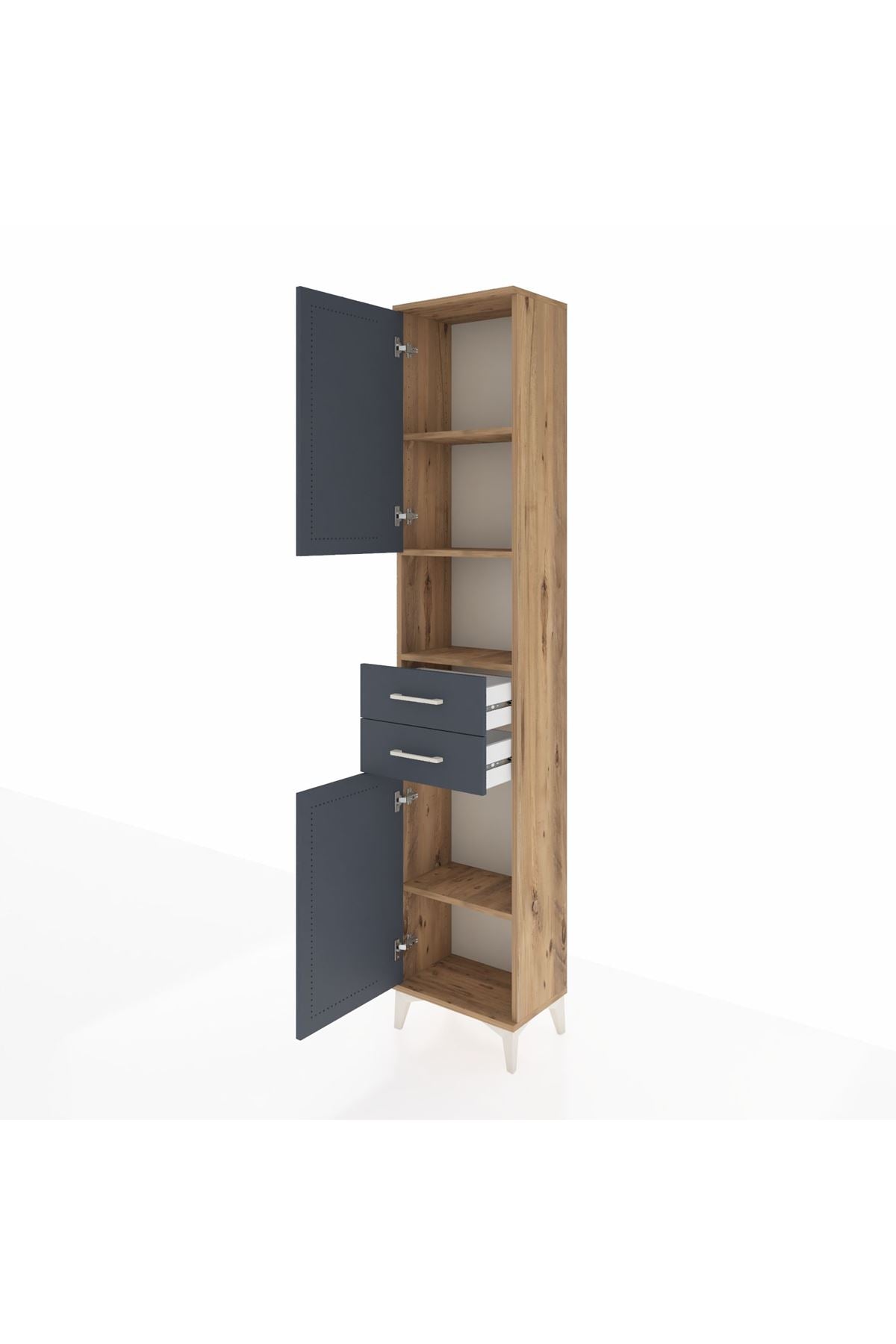 Arges Dolap 4 Raflı 2 Çekmeceli 2 Kapaklı 44x30x221 Çam-Antrasit