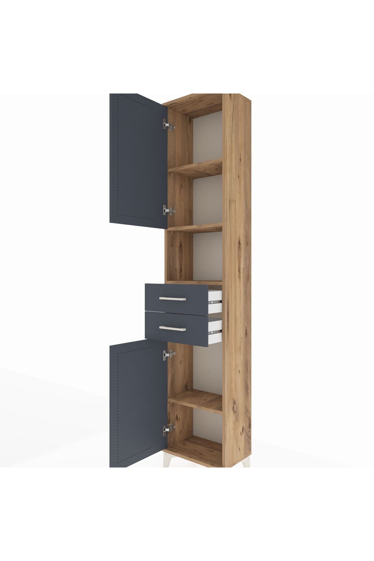 Arges Dolap 4 Raflı 2 Çekmeceli 2 Kapaklı 44x30x221 Çam-Antrasit