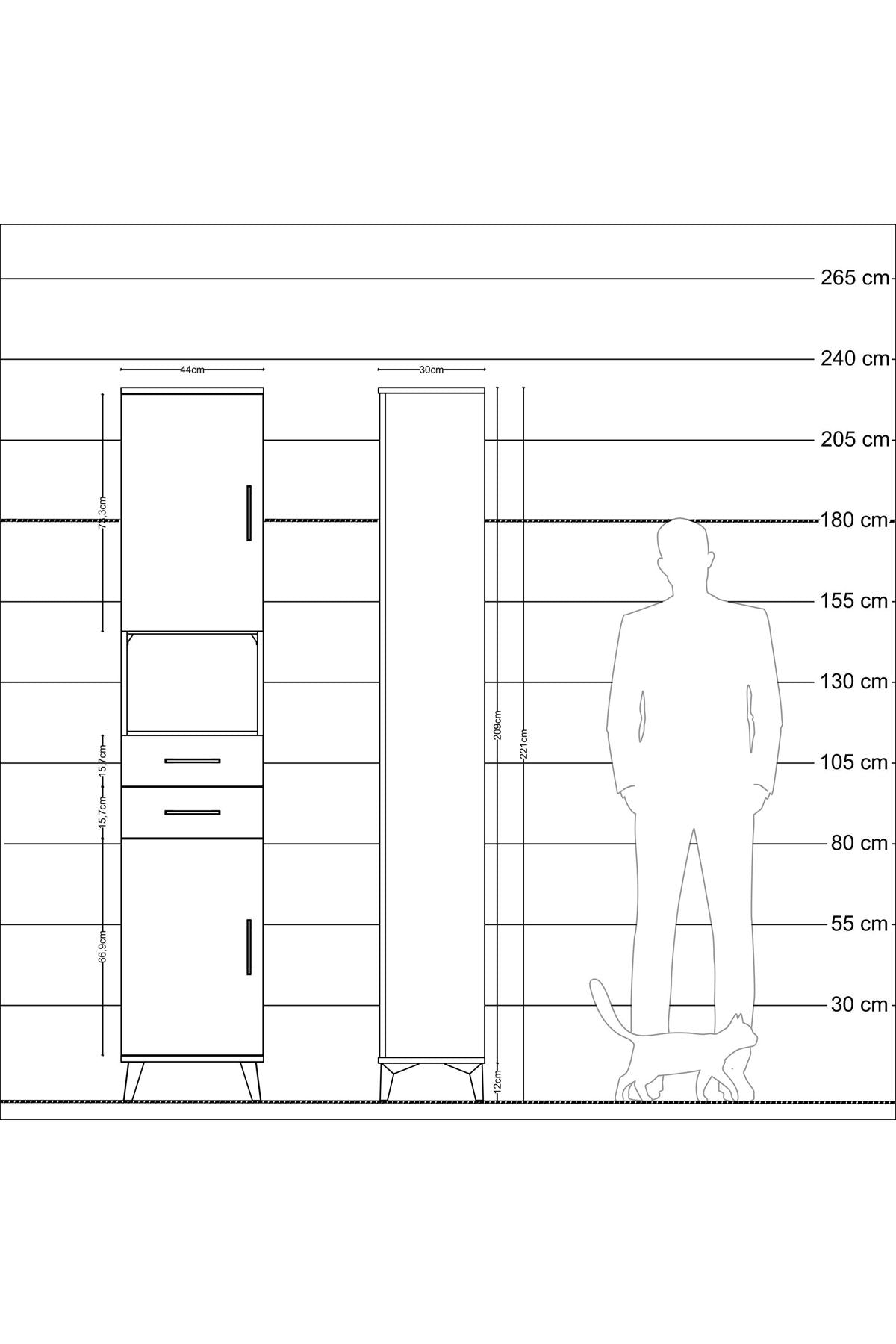 Arges Dolap 4 Raflı 2 Çekmeceli 2 Kapaklı 44x30x221 Çam-Antrasit