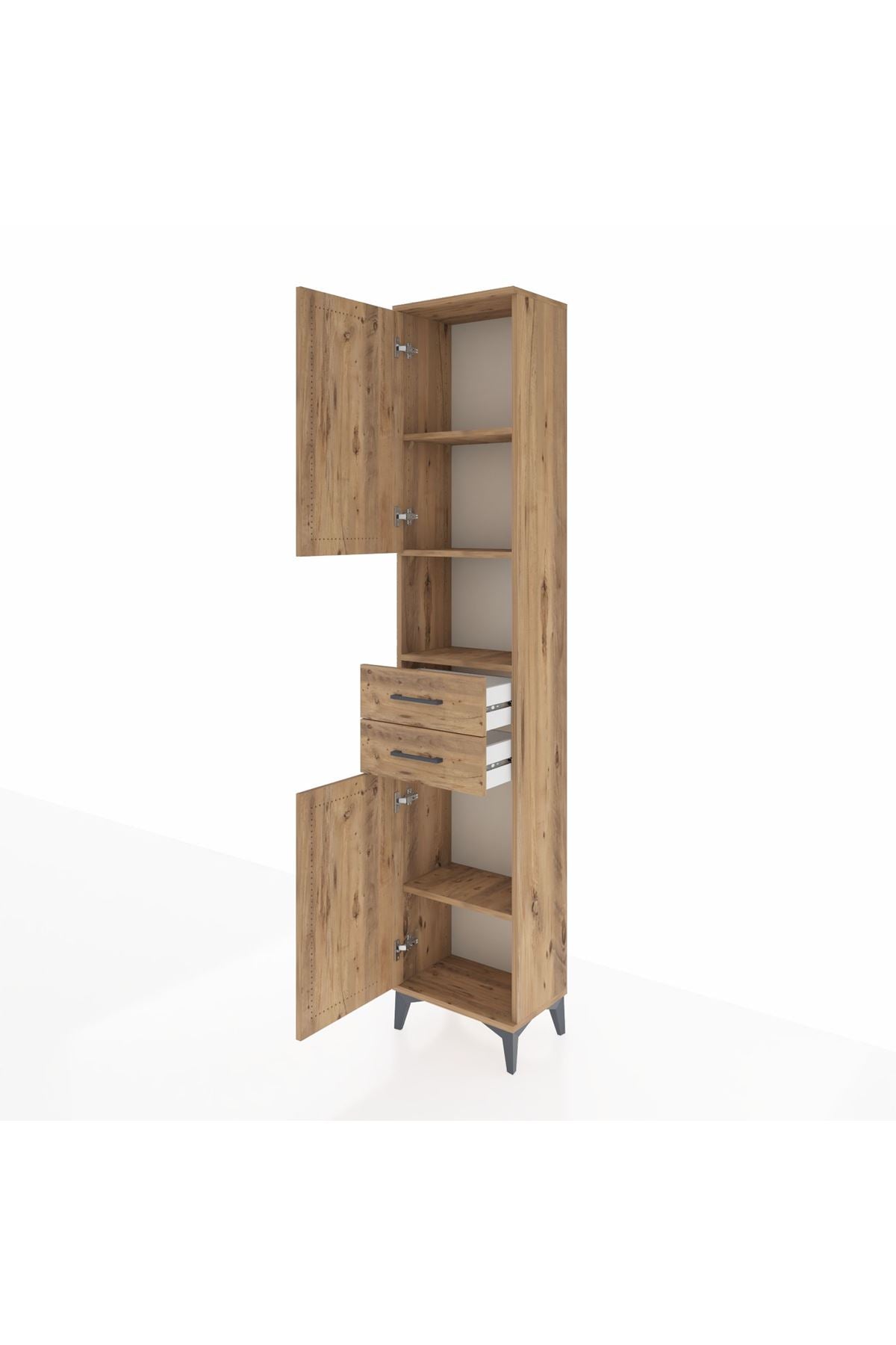 Arges Dolap 4 Raflı 2 Çekmeceli 2 Kapaklı 44x30x221 Çam-Çam