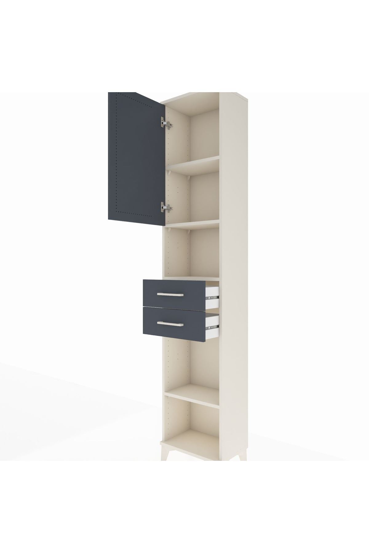 Arges Dolap 4 Raflı 2 Çekmeceli Tek Kapaklı 44x30x221 Aytaşı-Antrasit