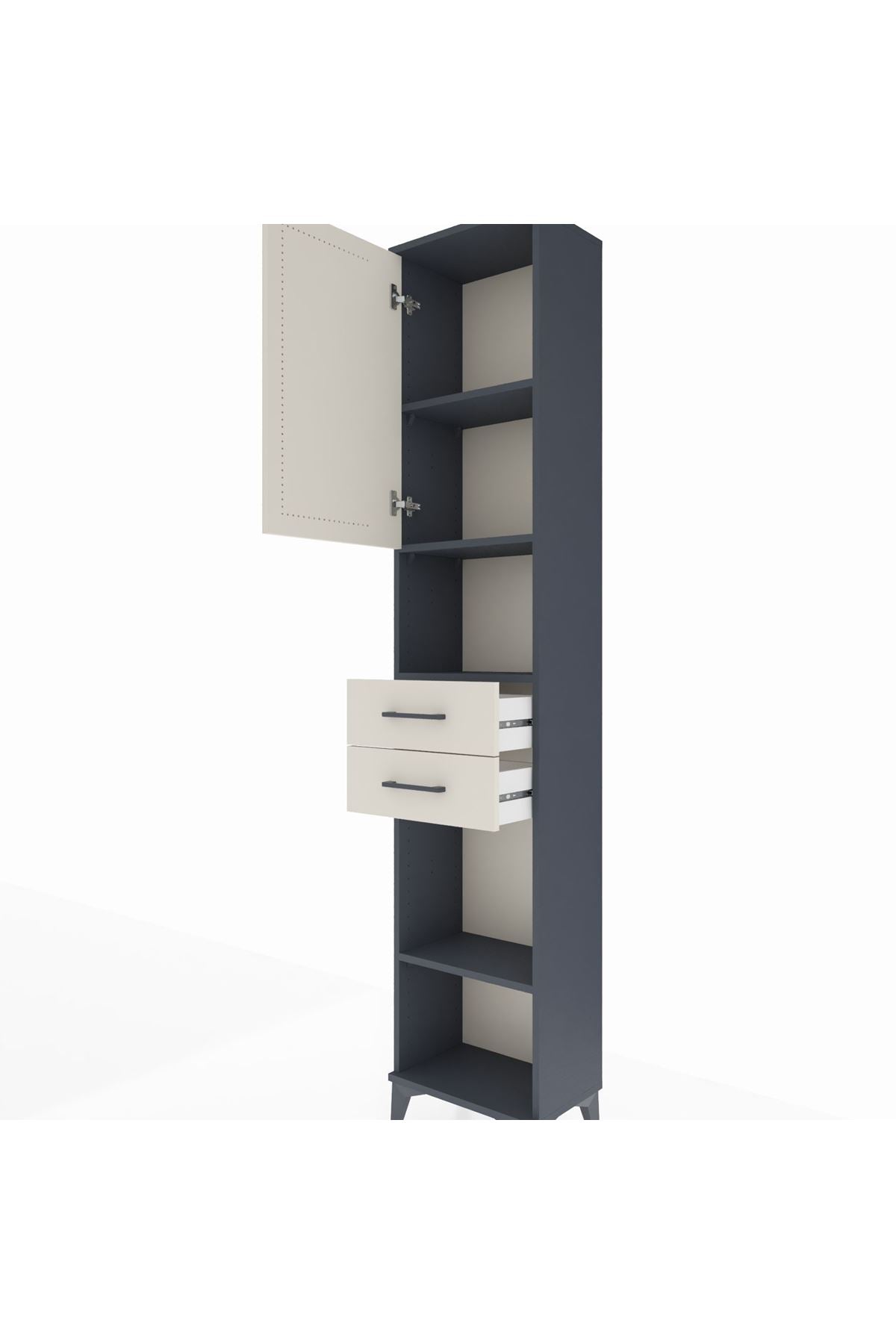 Arges Dolap 4 Raflı 2 Çekmeceli Tek Kapaklı 44x30x221 Antrasit-Aytaşı