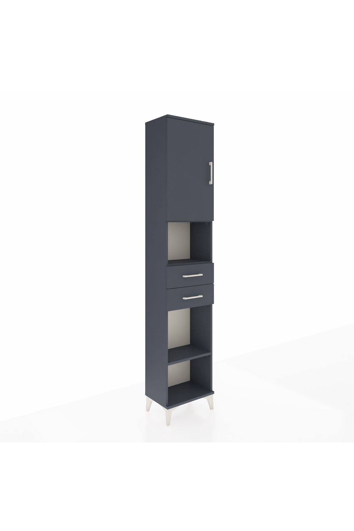 Arges Dolap 4 Raflı 2 Çekmeceli Tek Kapaklı 44x30x221 Antrasit-Antrasit