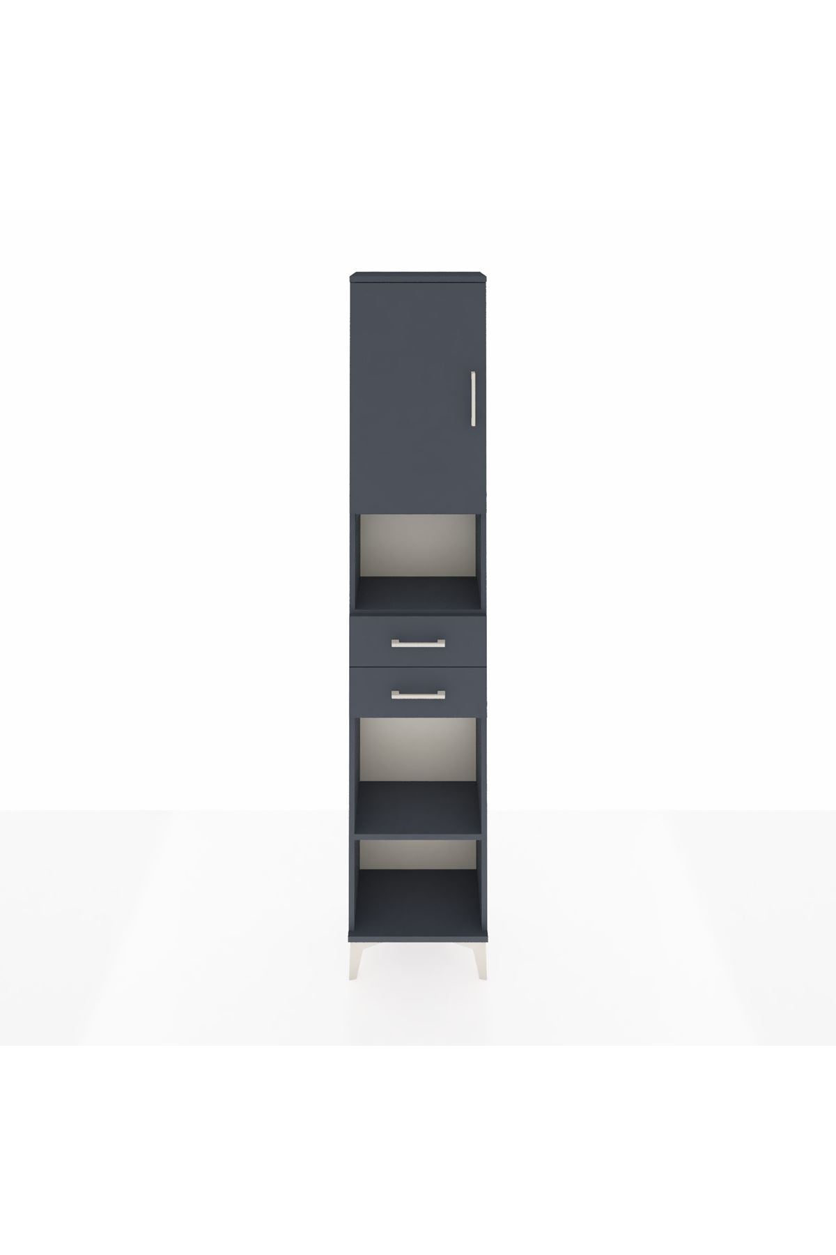 Arges Dolap 4 Raflı 2 Çekmeceli Tek Kapaklı 44x30x221 Antrasit-Antrasit