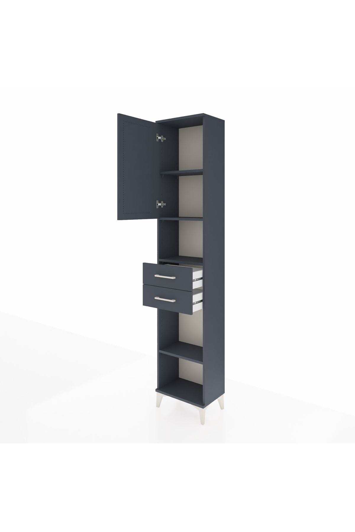 Arges Dolap 4 Raflı 2 Çekmeceli Tek Kapaklı 44x30x221 Antrasit-Antrasit