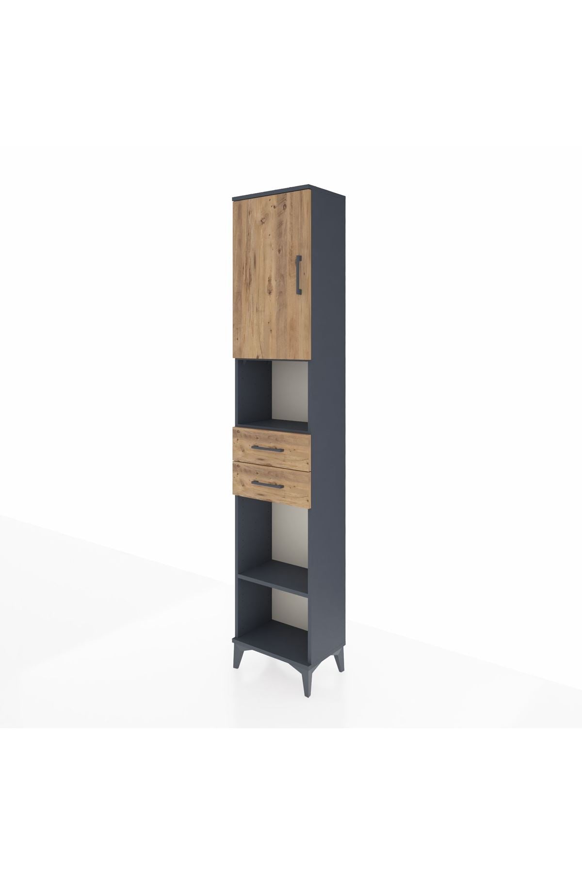 Arges Dolap 4 Raflı 2 Çekmeceli Tek Kapaklı 44x30x221 Antrasit-Çam