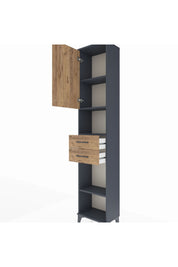 Arges Dolap 4 Raflı 2 Çekmeceli Tek Kapaklı 44x30x221 Antrasit-Çam