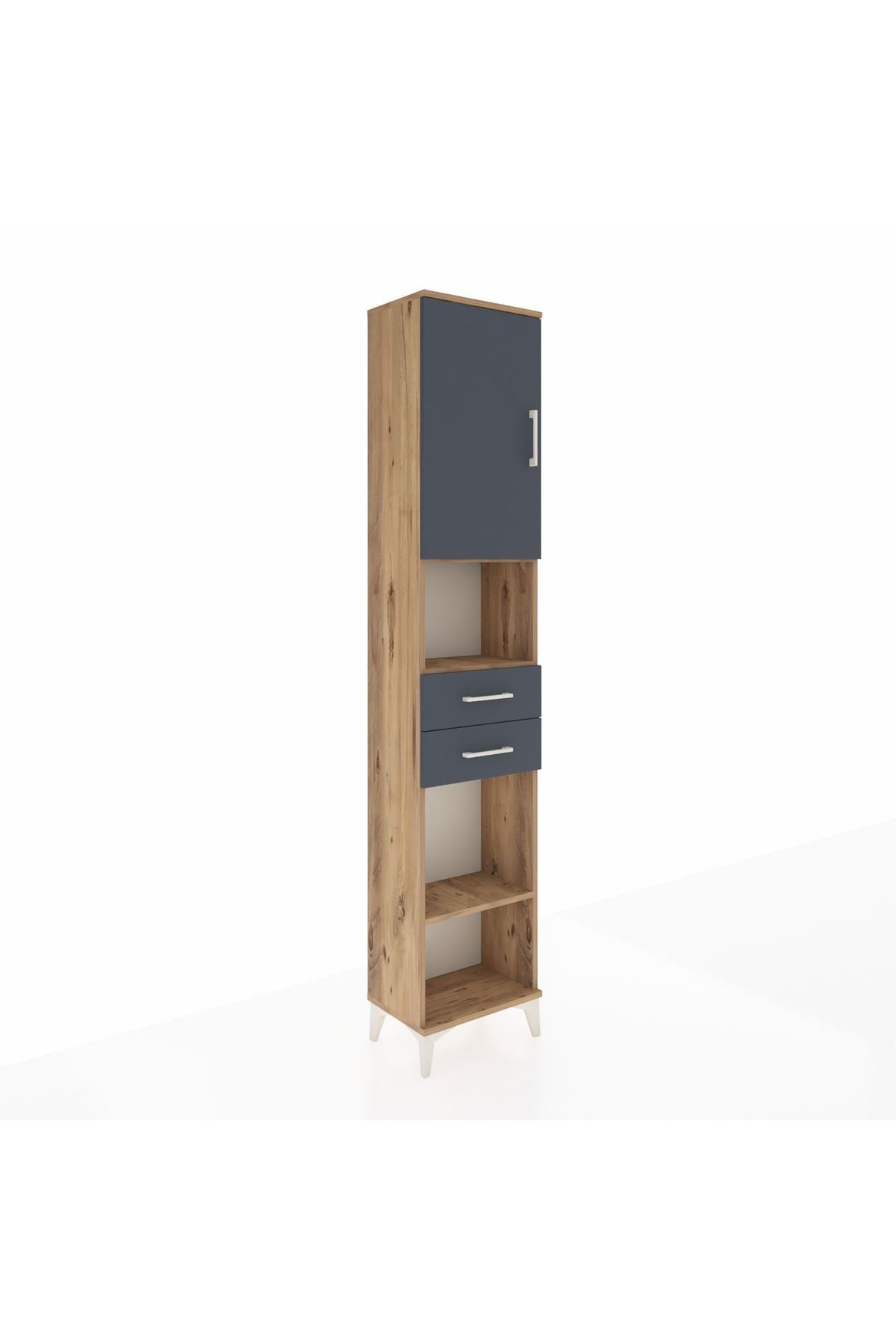 Arges Dolap 4 Raflı 2 Çekmeceli Tek Kapaklı 44x30x221 Çam-Antrasit