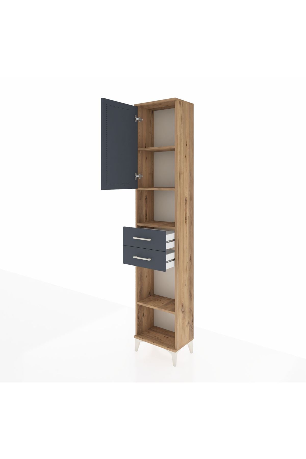 Arges Dolap 4 Raflı 2 Çekmeceli Tek Kapaklı 44x30x221 Çam-Antrasit