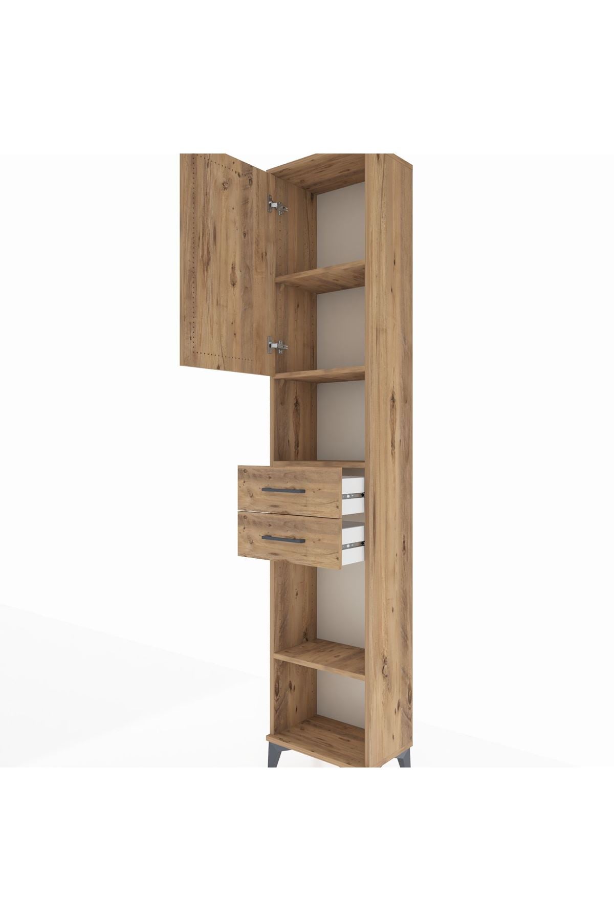 Arges Dolap 4 Raflı 2 Çekmeceli Tek Kapaklı 44x30x221 Çam-Çam