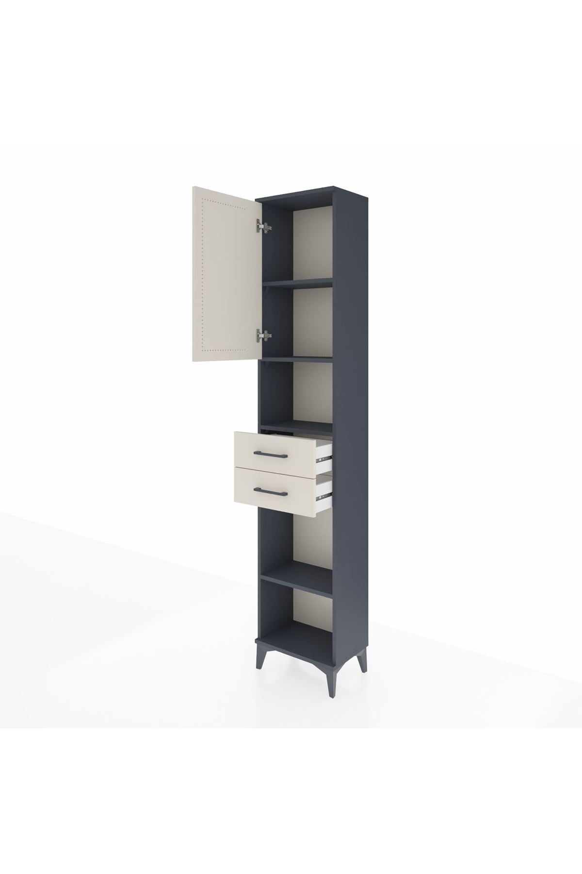 Arges Dolap 4 Raflı 2 Çekmeceli Tek Kapaklı 44x30x221 Antrasit-Aytaşı