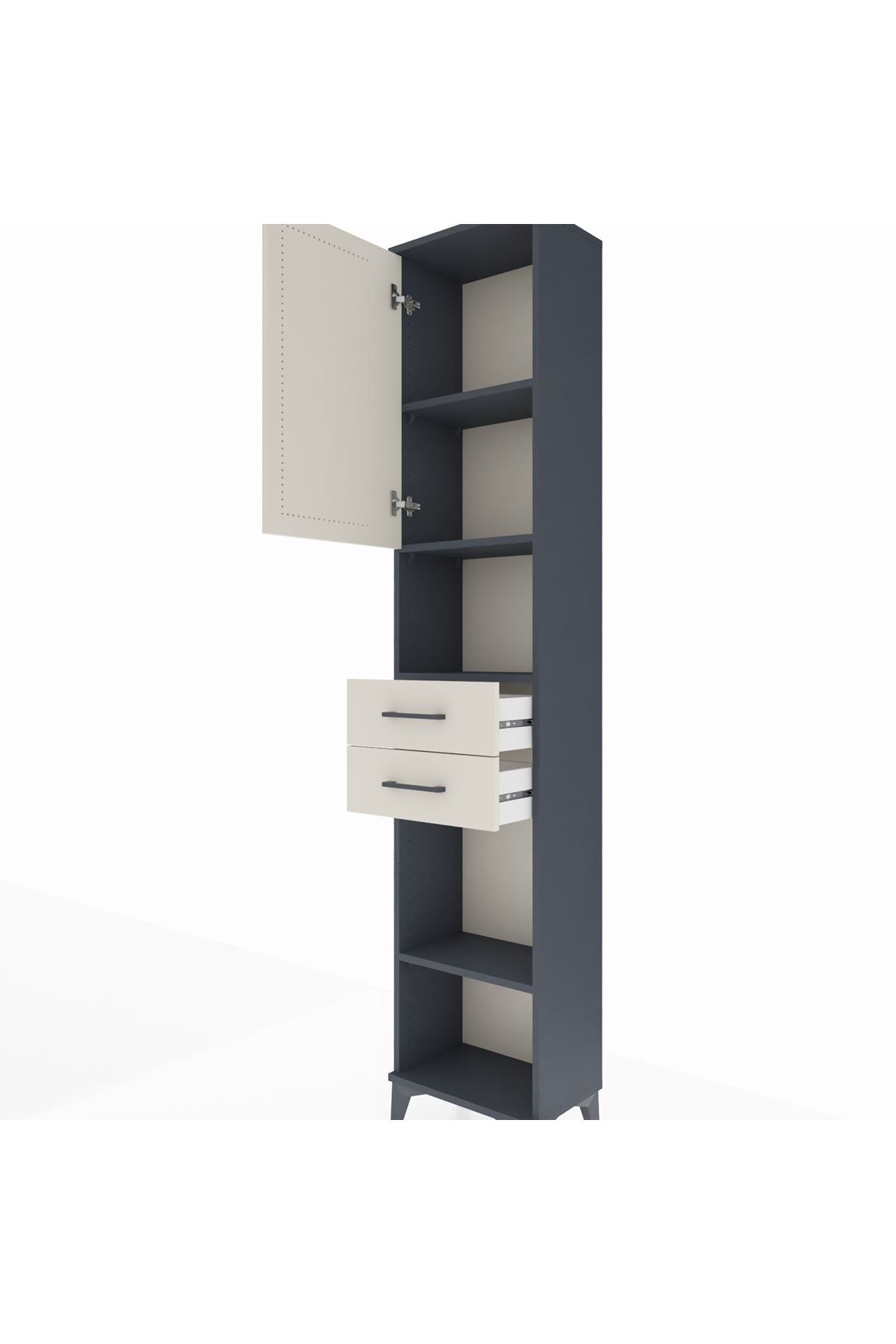 Arges Dolap 4 Raflı 2 Çekmeceli Tek Kapaklı 44x30x221 Antrasit-Aytaşı