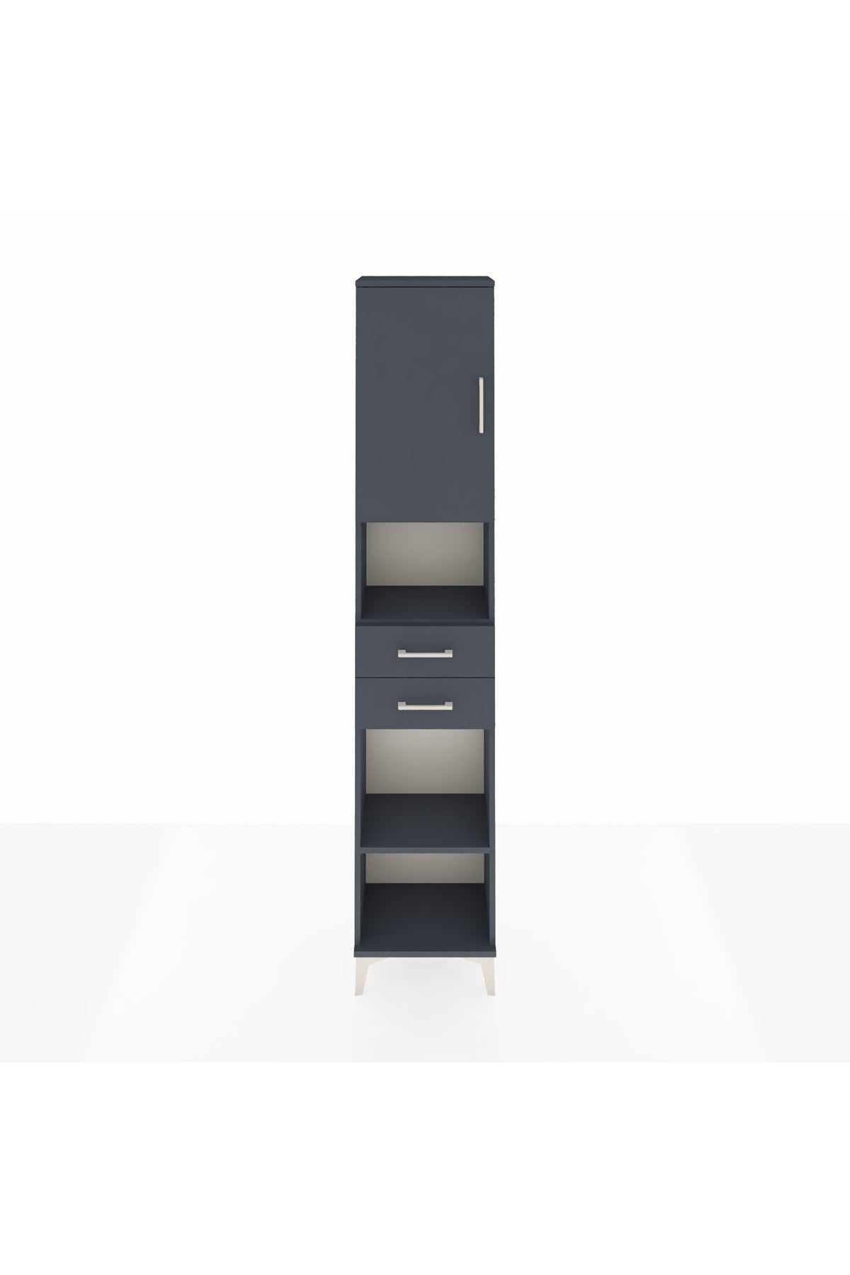 Arges Dolap 4 Raflı 2 Çekmeceli Tek Kapaklı 44x30x221 Antrasit-Antrasit