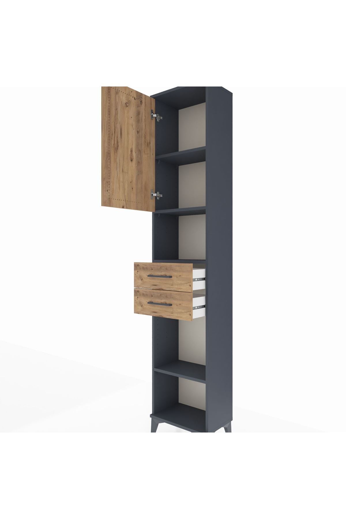 Arges Dolap 4 Raflı 2 Çekmeceli Tek Kapaklı 44x30x221 Antrasit-Çam