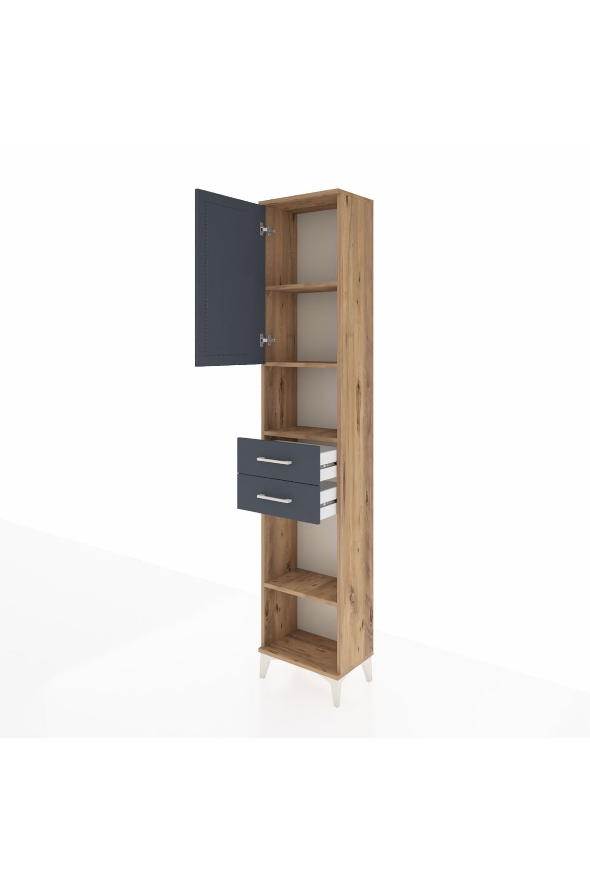 Arges Dolap 4 Raflı 2 Çekmeceli Tek Kapaklı 44x30x221 Çam-Antrasit