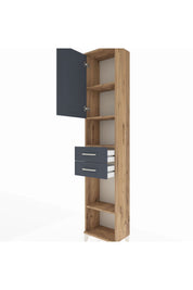 Arges Dolap 4 Raflı 2 Çekmeceli Tek Kapaklı 44x30x221 Çam-Antrasit