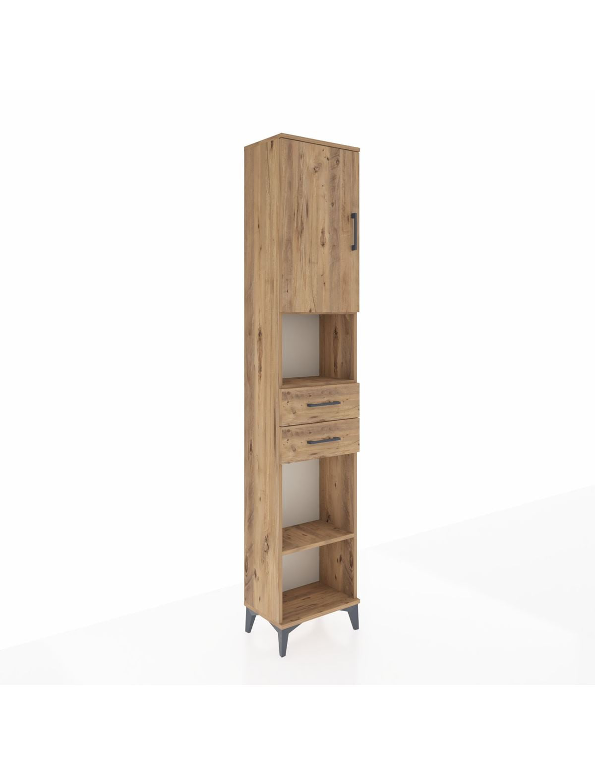 Arges Dolap 4 Raflı 2 Çekmeceli Tek Kapaklı 44x30x221 Çam-Çam