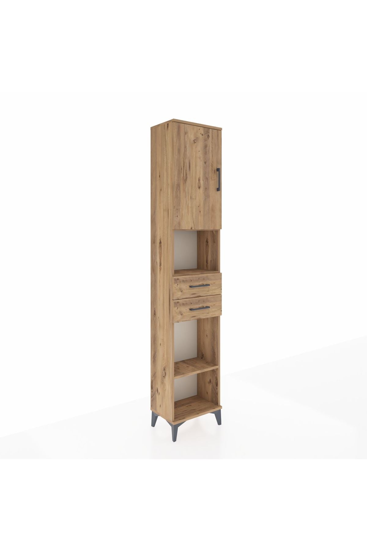 Arges Dolap 4 Raflı 2 Çekmeceli Tek Kapaklı 44x30x221 Çam-Çam