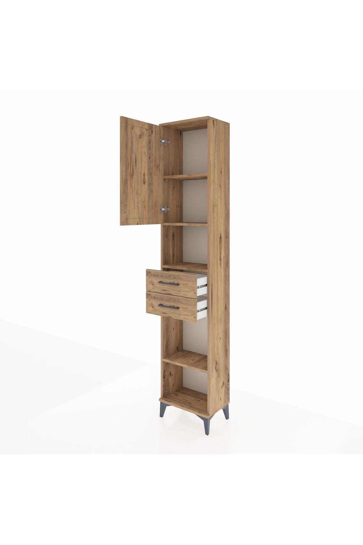 Arges Dolap 4 Raflı 2 Çekmeceli Tek Kapaklı 44x30x221 Çam-Çam