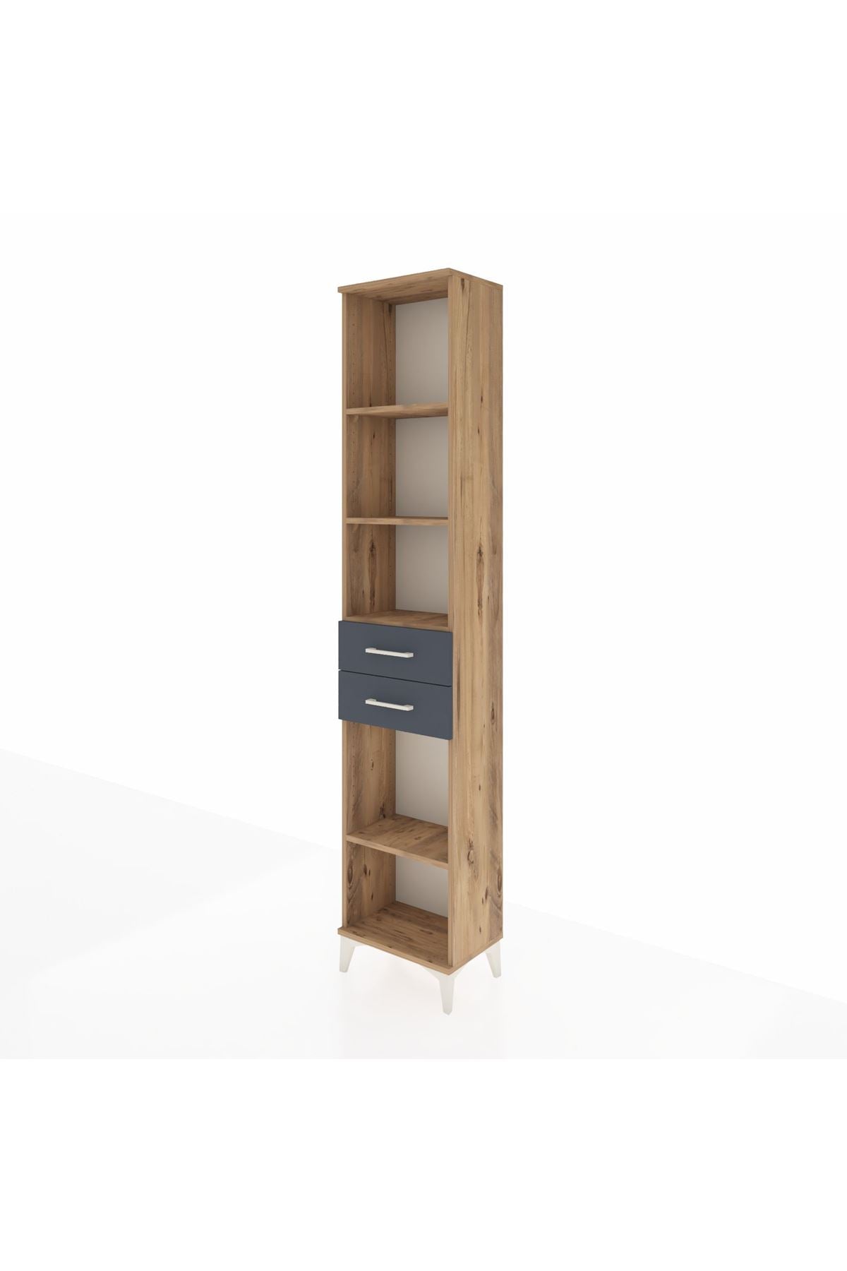 Arges Dolap 4 Raflı 3 Çekmeceli 44x30x221 Çam-Antrasit