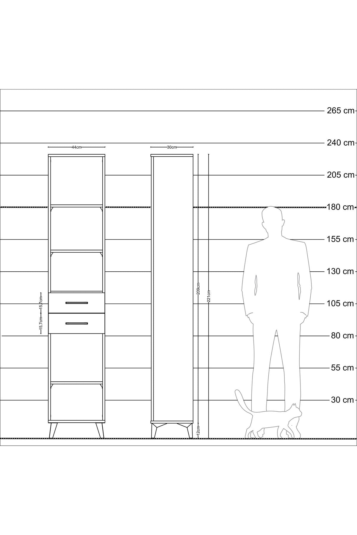 Arges Dolap 4 Raflı 3 Çekmeceli 44x30x221 Çam-Antrasit