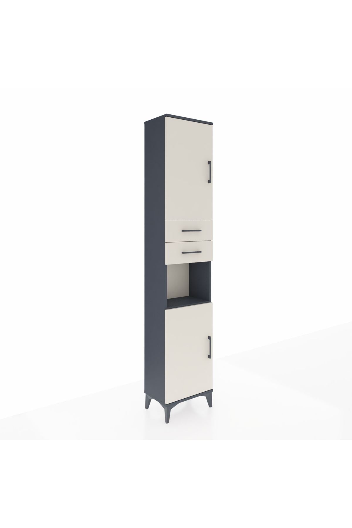 Arges Dolap 4 Raflı 2 Çekmeceli 2 Kapaklı 44x30x221 Antrasit-Aytaşı