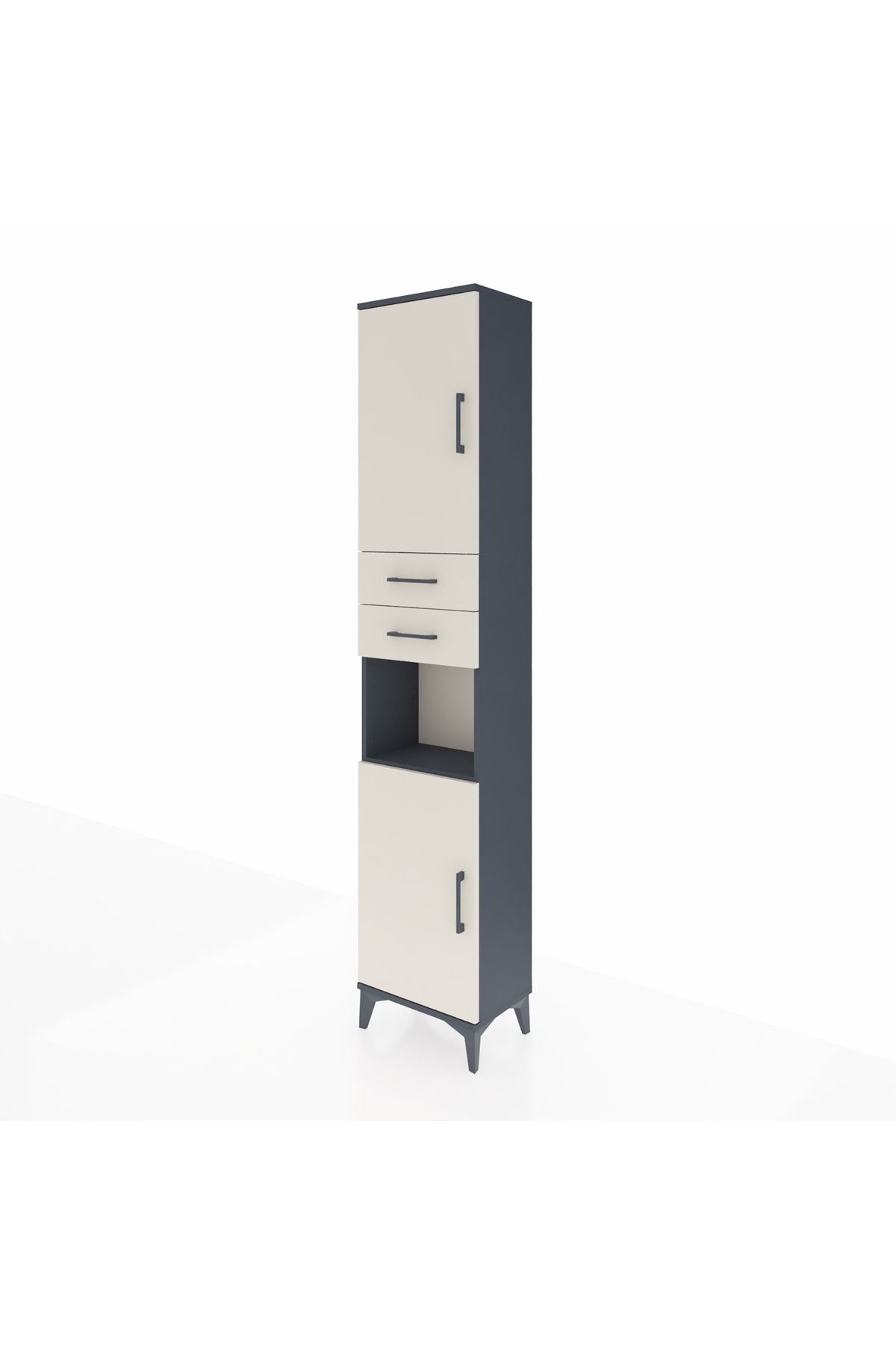 Arges Dolap 4 Raflı 2 Çekmeceli 2 Kapaklı 44x30x221 Antrasit-Aytaşı