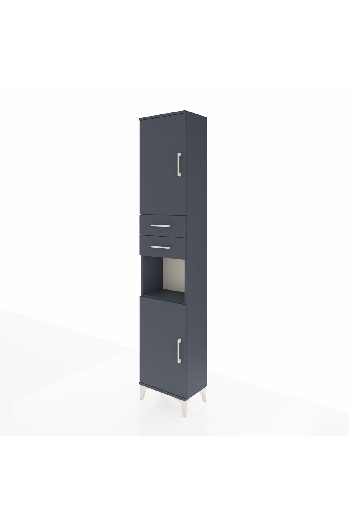 Arges Dolap 4 Raflı 2 Çekmeceli 2 Kapaklı 44x30x221 Antrasit-Antrasit