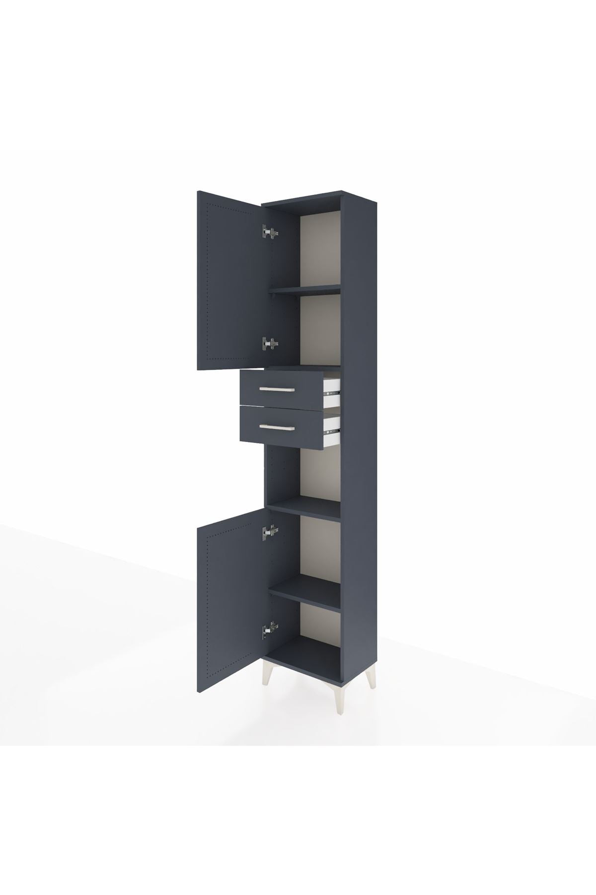 Arges Dolap 4 Raflı 2 Çekmeceli 2 Kapaklı 44x30x221 Antrasit-Antrasit