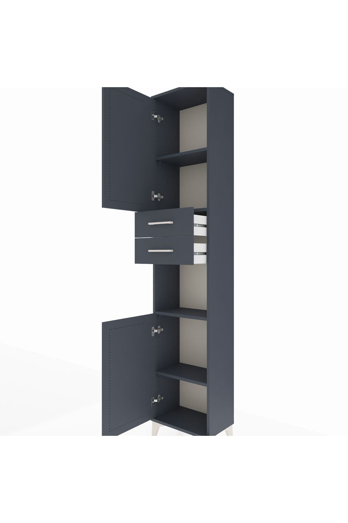 Arges Dolap 4 Raflı 2 Çekmeceli 2 Kapaklı 44x30x221 Antrasit-Antrasit