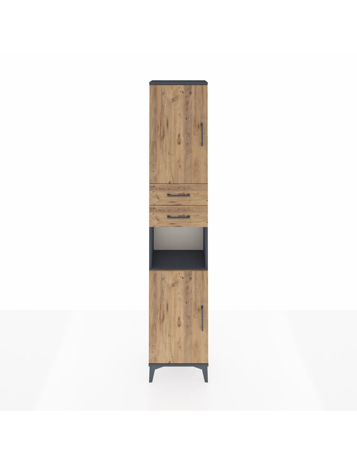 Arges Dolap 4 Raflı 2 Çekmeceli 2 Kapaklı 44x30x221 Antrasit-Çam