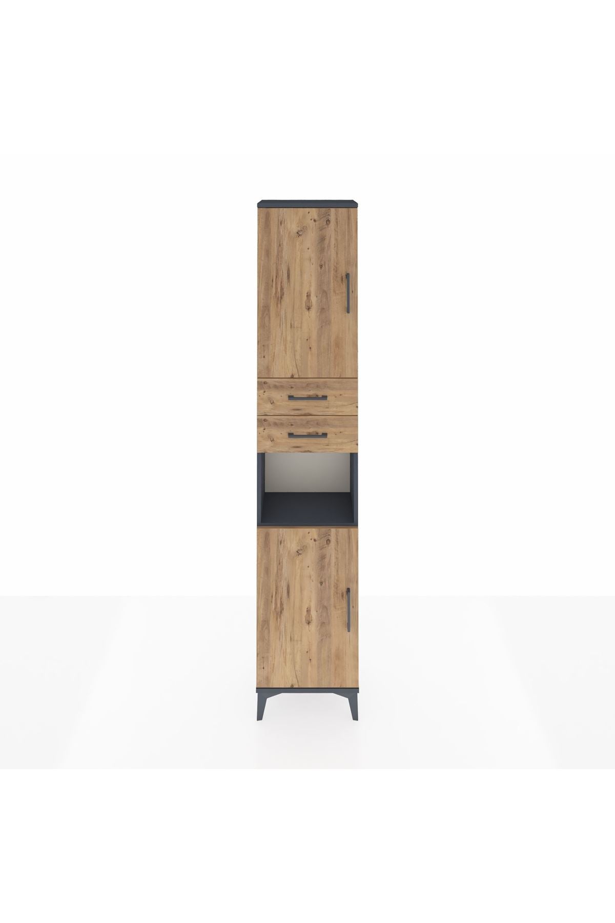 Arges Dolap 4 Raflı 2 Çekmeceli 2 Kapaklı 44x30x221 Antrasit-Çam