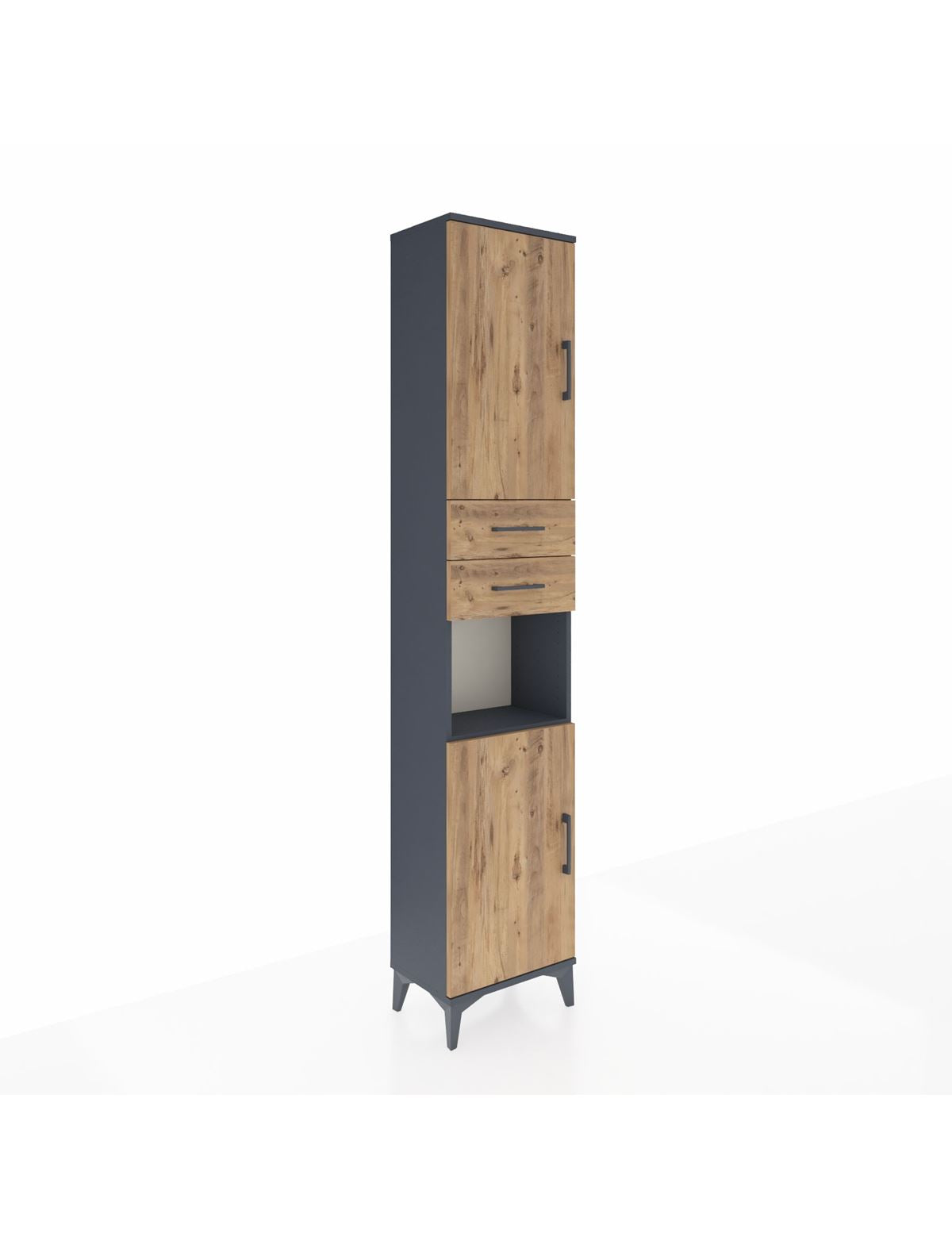 Arges Dolap 4 Raflı 2 Çekmeceli 2 Kapaklı 44x30x221 Antrasit-Çam