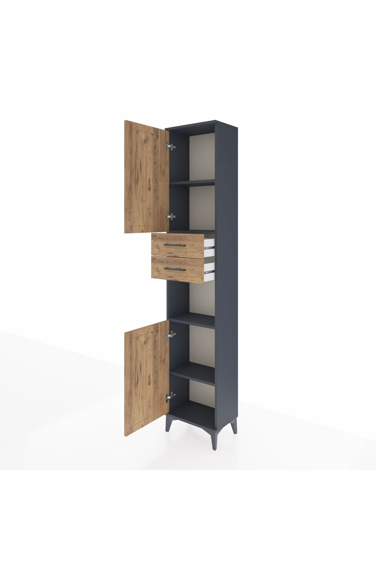 Arges Dolap 4 Raflı 2 Çekmeceli 2 Kapaklı 44x30x221 Antrasit-Çam