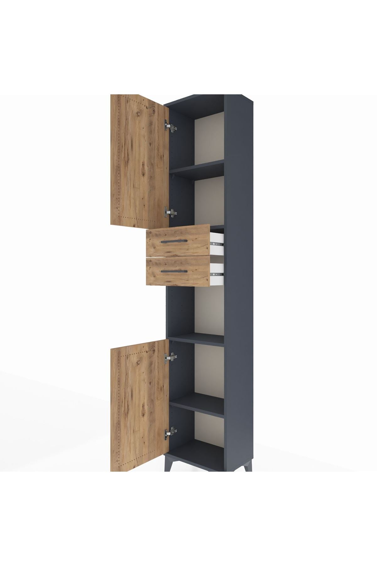 Arges Dolap 4 Raflı 2 Çekmeceli 2 Kapaklı 44x30x221 Antrasit-Çam