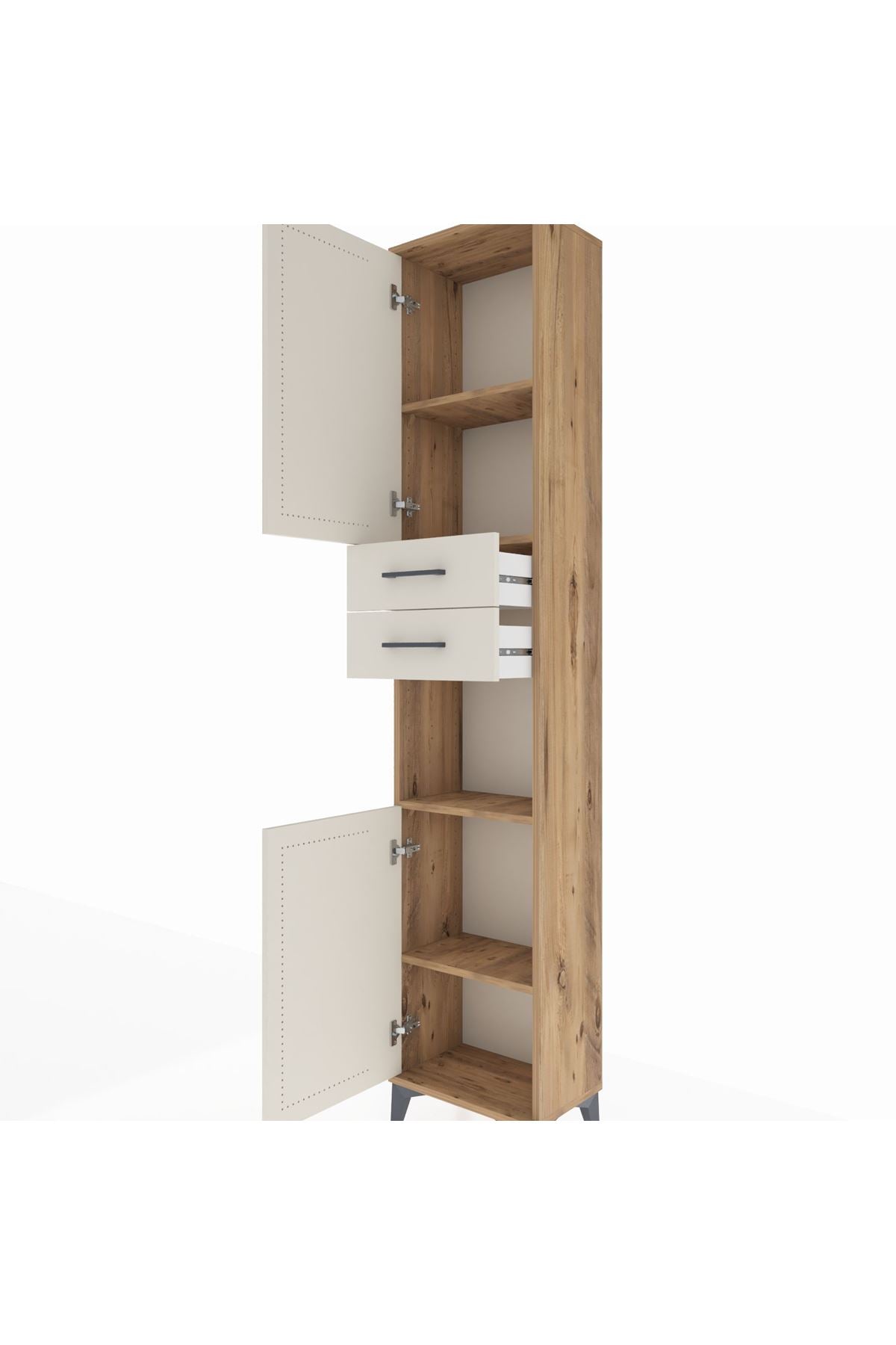 Arges Dolap 4 Raflı 2 Çekmeceli 2 Kapaklı 44x30x221 Çam-Aytaşı