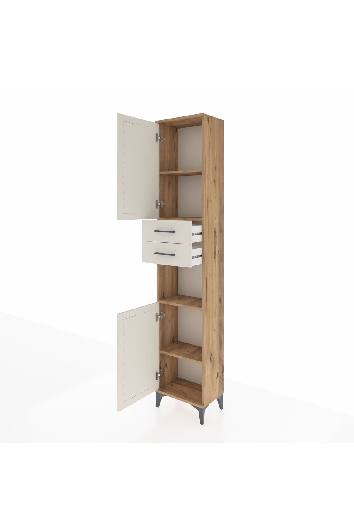 Arges Dolap 4 Raflı 2 Çekmeceli 2 Kapaklı 44x30x221 Çam-Aytaşı