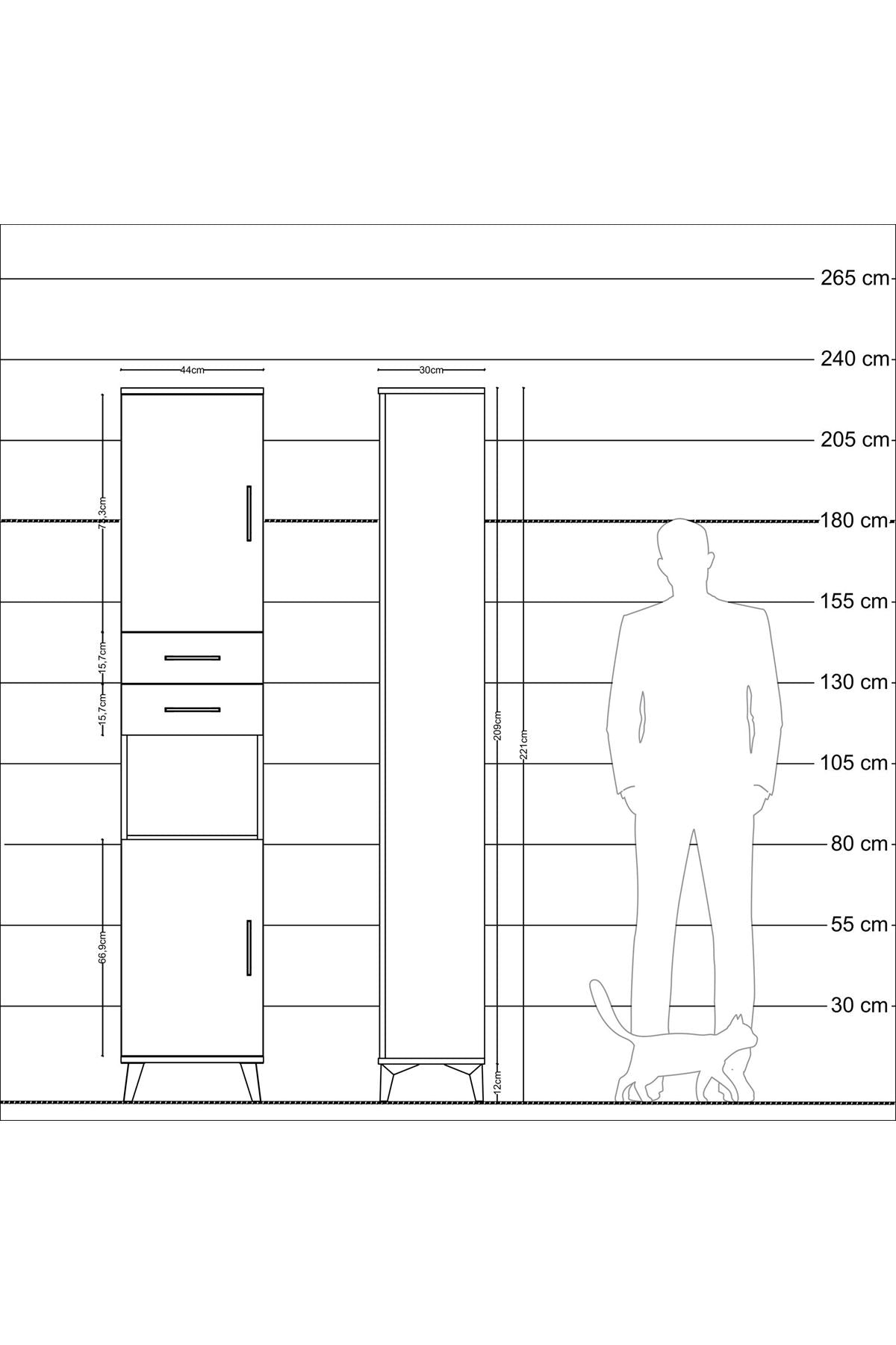Arges Dolap 4 Raflı 2 Çekmeceli 2 Kapaklı 44x30x221 Çam-Aytaşı