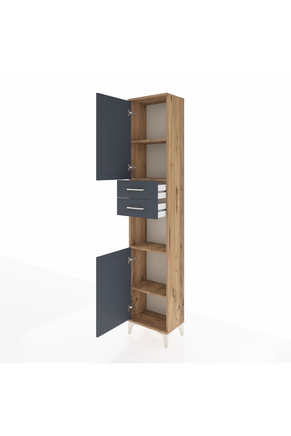 Arges Dolap 4 Raflı 2 Çekmeceli 2 Kapaklı 44x30x221 Çam-Antrasit