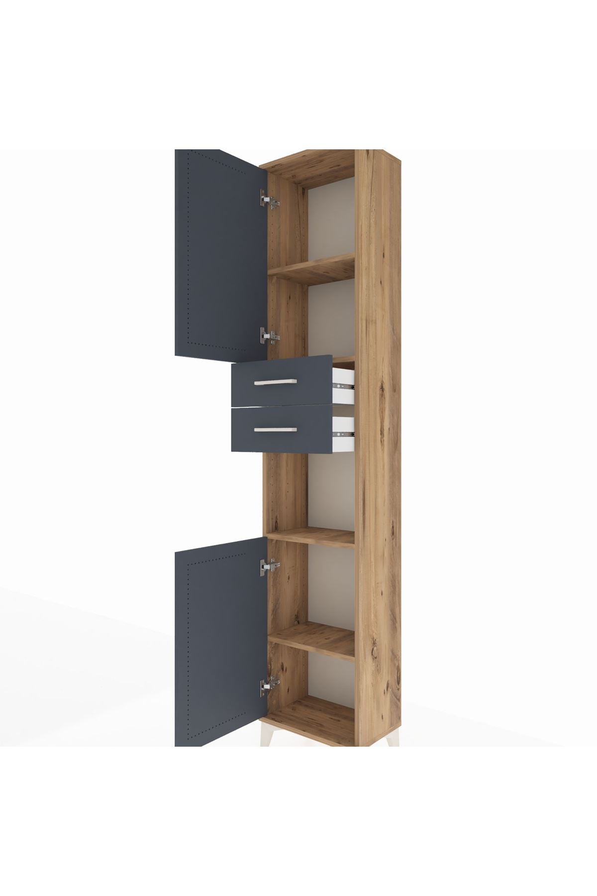 Arges Dolap 4 Raflı 2 Çekmeceli 2 Kapaklı 44x30x221 Çam-Antrasit