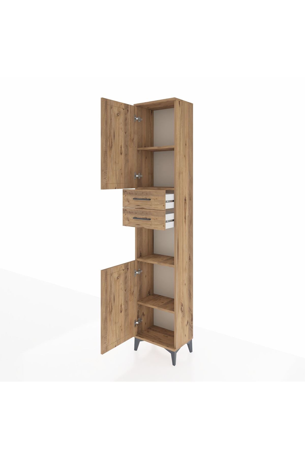 Arges Dolap 4 Raflı 2 Çekmeceli 2 Kapaklı 44x30x221 Çam-Çam