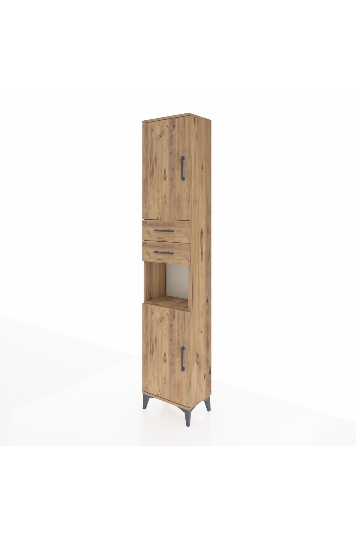 Arges Dolap 4 Raflı 2 Çekmeceli 2 Kapaklı 44x30x221 Çam-Çam