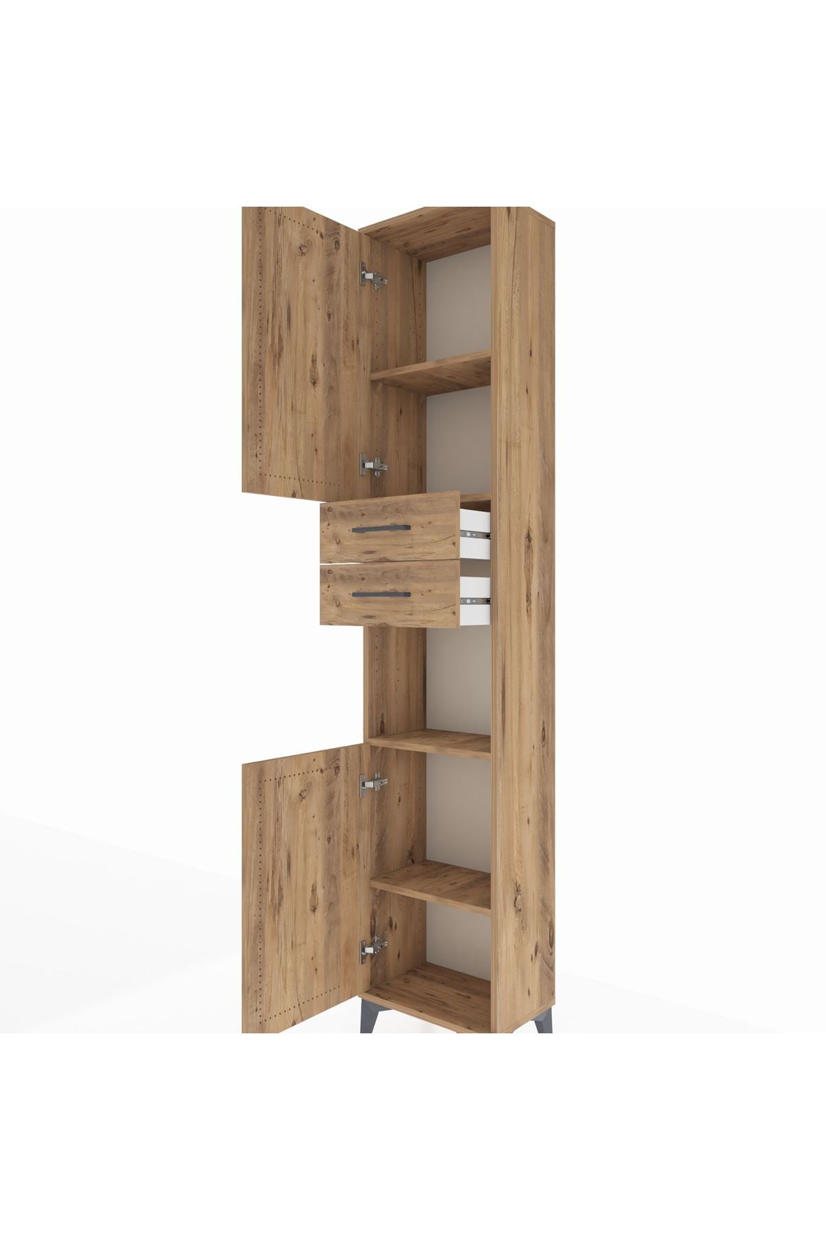 Arges Dolap 4 Raflı 2 Çekmeceli 2 Kapaklı 44x30x221 Çam-Çam