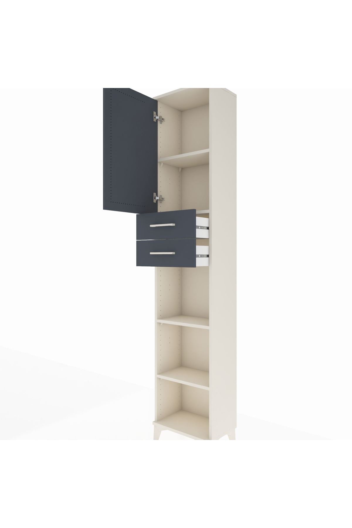 Arges Dolap 4 Raflı 2 Çekmeceli Tek Kapaklı 44x30x221 Aytaşı-Antrasit